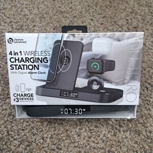 Lifestyle Advanced 4-in-1 Wireless Charging Station W Digital Alarm Clock QI NEW